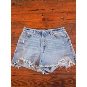 Light Blue Ultra High Rise Distressed Denim Shorts - Women
